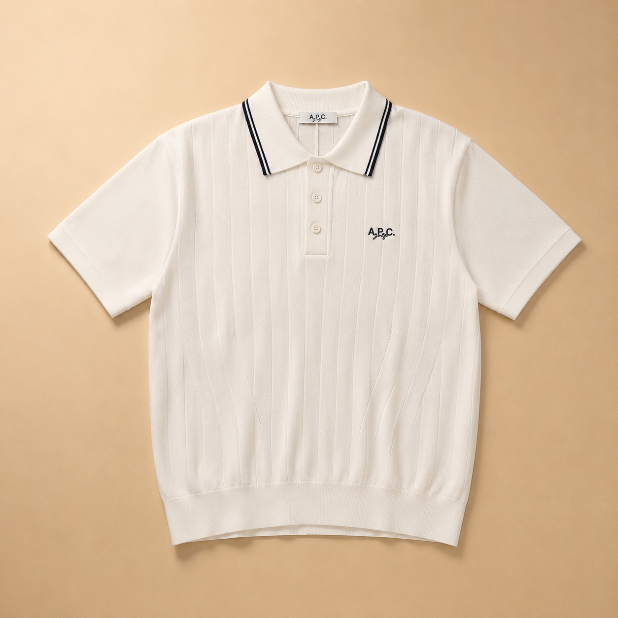 A.P.C golf メンズ　白ポロシャツ A.P.C. GOLF メンズリブニット ポロシャツ ホワイト – ラウンドコード